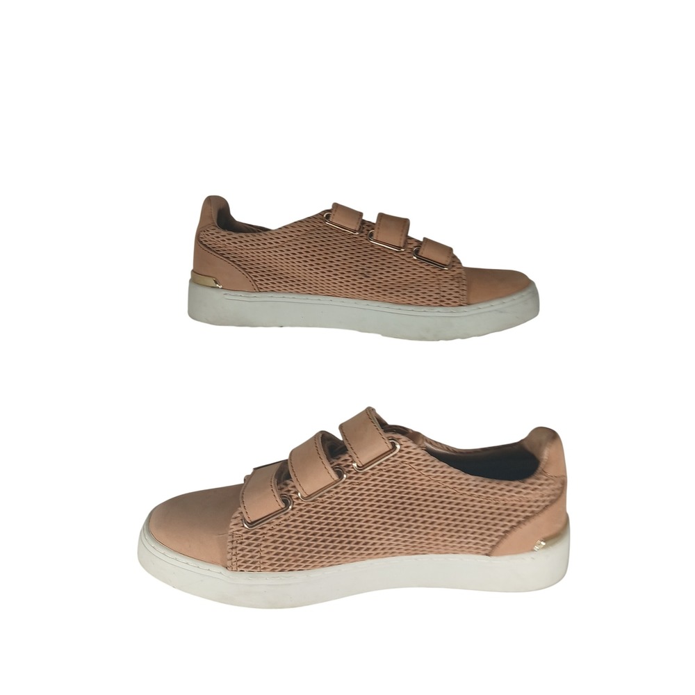 Aldo Perforated Triple Strap Sneakers Size 8 Tan Gold Accents Streetwear Chic